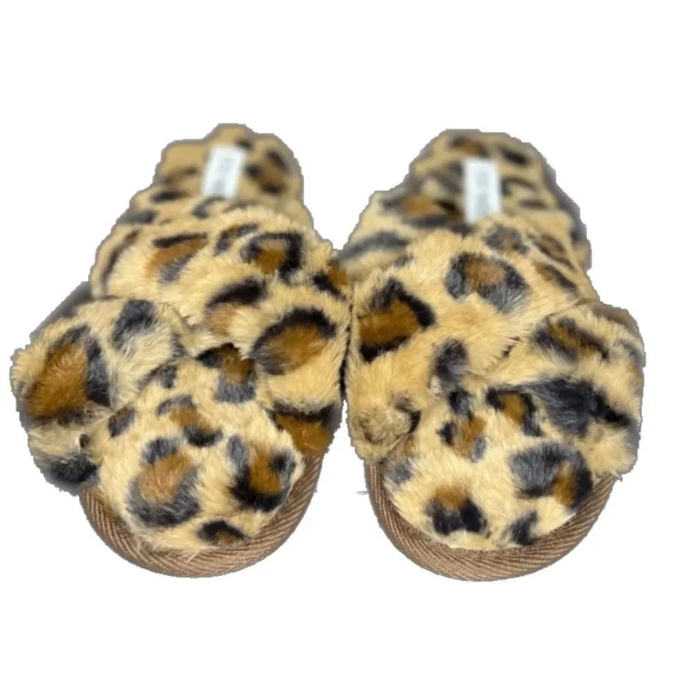 Steve Madden Fur Slippers Women Leopard Print Criss Cross Slippers Sandals Sz 7 - Picture 4 of 11
